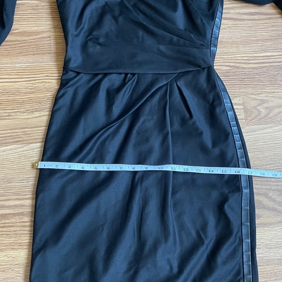 Max Mara Black Sheath Dress Sheer Shoulder Sleeve Leather Trim Made in Italy - Picture 9 of 16